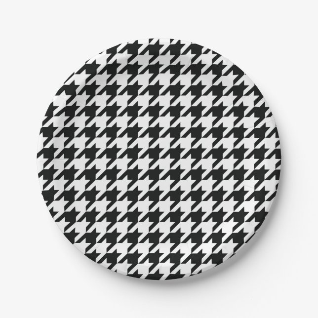 Plato De Papel Black White Classic Houndstap Check (Anverso)