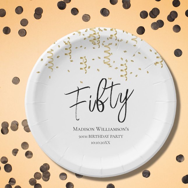 Plato De Papel Black, White & Gold Fifty , 50 cumpleaños (Subido por el creador)