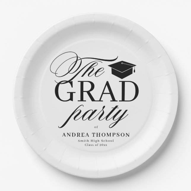 Plato De Papel Black White Minimalist The Grad Party  (Anverso)
