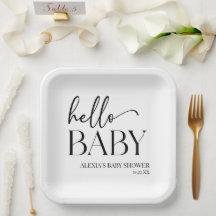 Black White Minimalista Hello Baby Baby Shower