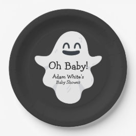 Plato De Papel Black & White Oh Baby Ghost Halloween Baby Shower