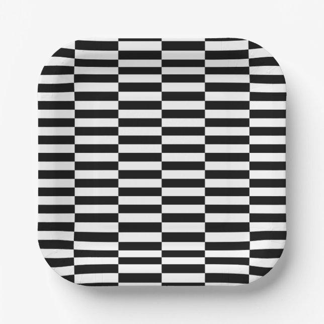 Plato De Papel black white pop art grid stripes minimalist (Anverso)