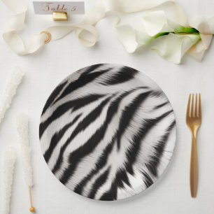 Plato De Papel Black White Zebra Animal