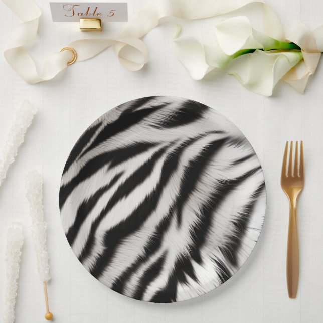 Plato De Papel Black White Zebra Animal (Boda)