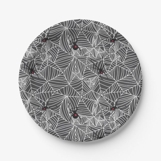 Plato De Papel Black Widder Spider Web Gray (Anverso)