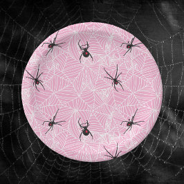 Plato De Papel Black Widow Spider Web Pink