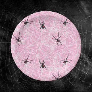 Plato De Papel Black Widow Spider Web Pink