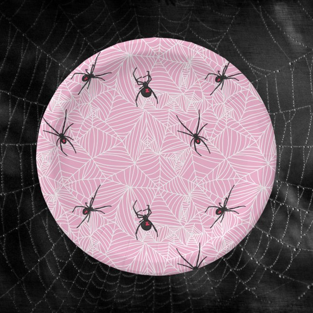 Plato De Papel Black Widow Spider Web Pink (Subido por el creador)