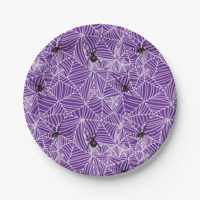 Plato De Papel Black Widow Spider Web Purple (Anverso)