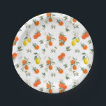 Plato De Papel Blanco con patrón botánico de naranja y limón<br><div class="desc">Sirve un poco de sol con estos divertidos platos de papel que presentan un vibrante patrón de acuarela de limones y naranjas. Perfectos para una fiesta con tema tropical, de jardín o de verano, estos platos añaden un toque fresco y cítrico a tu celebración. Ya sea que estés organizando un...</div>