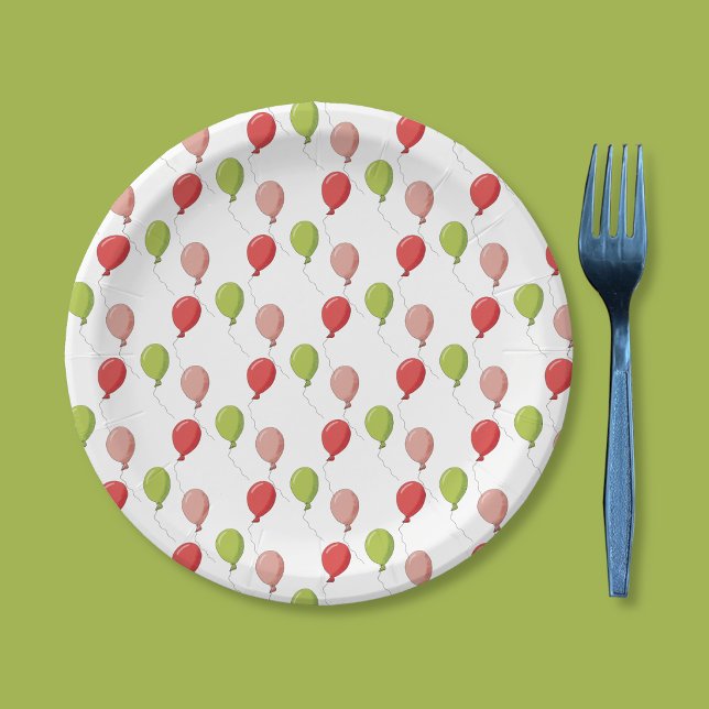 Plato de papel blanco con patrón de globo para cum (Balloon pattern white round paper plate . )