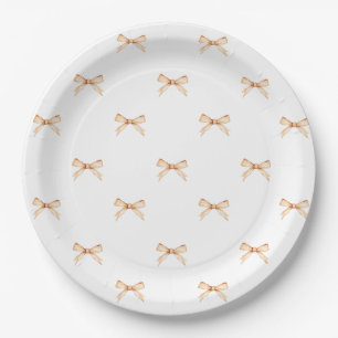 Plato de papel blanco con patrón de lazo dorado