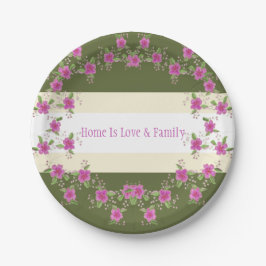 Plato De Papel Blanco Crema Verde Y Rosa