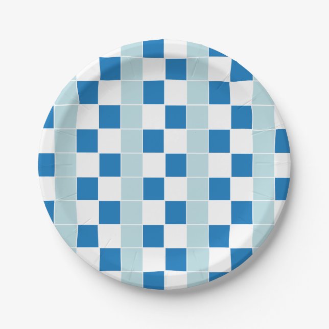Plato De Papel Blanco Cuadros Azules (Anverso)