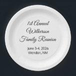 Plato De Papel Blanco de la unión familiar<br><div class="desc">Las reuniones familiares son eventos realmente especiales. Este plato está diseñado para eso. Cambiar el estilo de las letras. Cambiar el color de la placa. Puedes decidir. ¡Personalizable. Por Sharon Lee Hudson.</div>