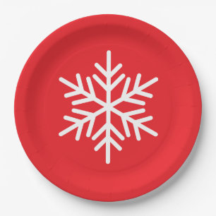Plato De Papel Blanco Divertido Festivo Copo de Nieve Nórdico en 