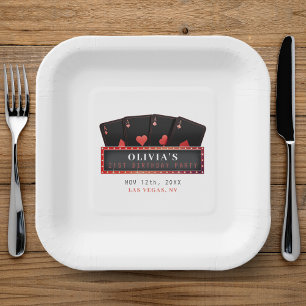 Plato De Papel Blanco Fiesta de cumpleaños 21 Red & Black Aces