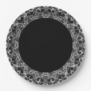 Plato De Papel Blanco negro, calabaza, mandala