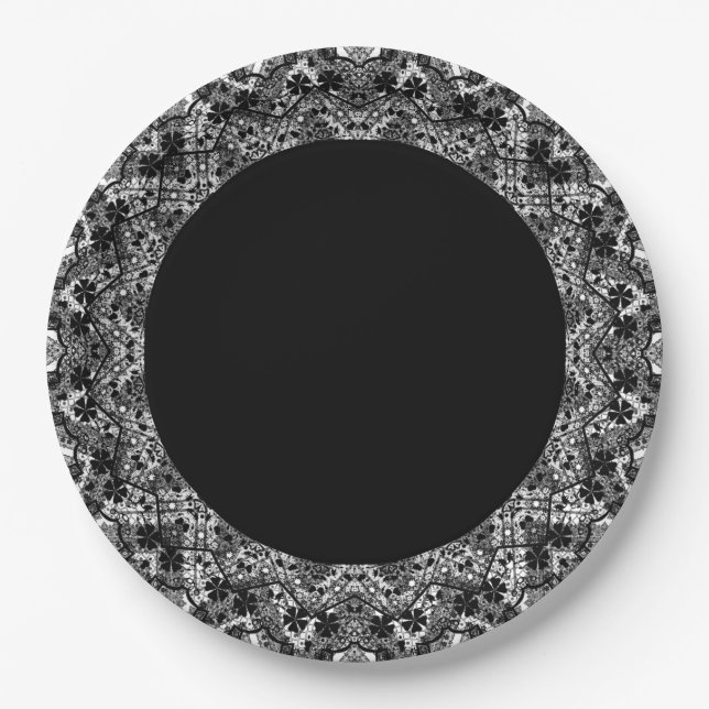 Plato De Papel Blanco negro, calabaza, mandala (Anverso)