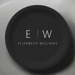 Plato De Papel Blanco negro Minimalista clásico elegante