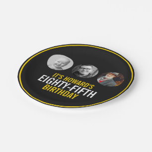 Plato De Papel Blanco negro tres fotos 85 cumpleaños