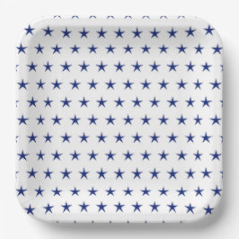 PLATO DE PAPEL BLANCO PATRIÓTICO CON ESTRELLAS AZULES
