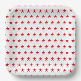 PLATO DE PAPEL BLANCO PATRIÓTICO CON ESTRELLAS ROJAS