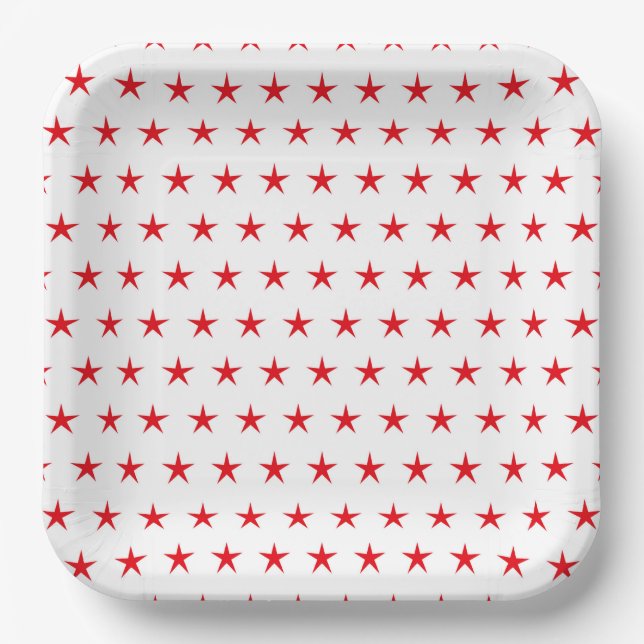 PLATO DE PAPEL BLANCO PATRIÓTICO CON ESTRELLAS ROJAS (Anverso)