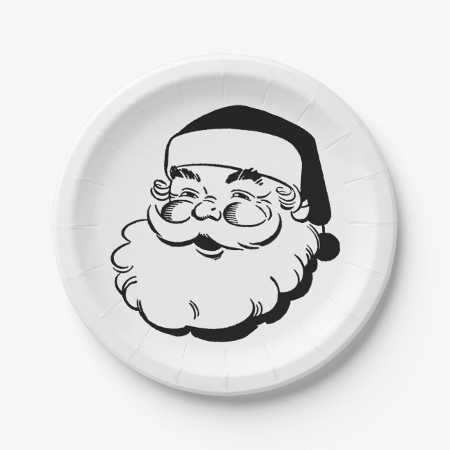 Plato De Papel Blanco retro de Santa (Anverso)