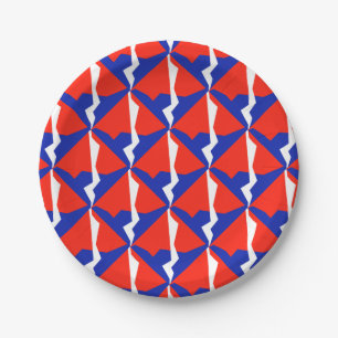 Plato De Papel Blanco Rojo Azul
