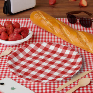 Plato De Papel Blanco rojo de la comprobación de la placa de búfa