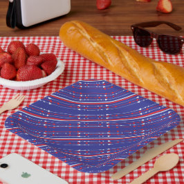Plato De Papel Blanco Rojo y Azul 4 de julio Fiesta