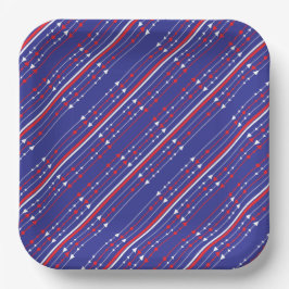 Plato De Papel Blanco Rojo y Azul 4 de julio Fiesta