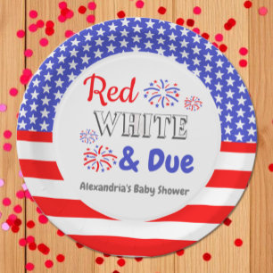 Plato De Papel Blanco rojo y Baby Shower debido