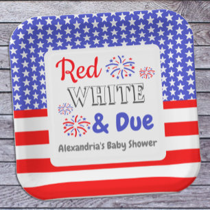 Plato De Papel Blanco rojo y Baby Shower debido