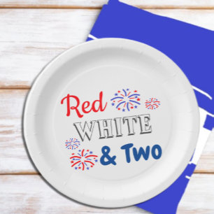 Plato De Papel Blanco Rojo y Dos Años