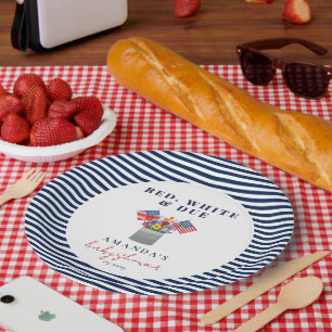 Plato De Papel Blanco rojo y el debido Baby Shower patriótico