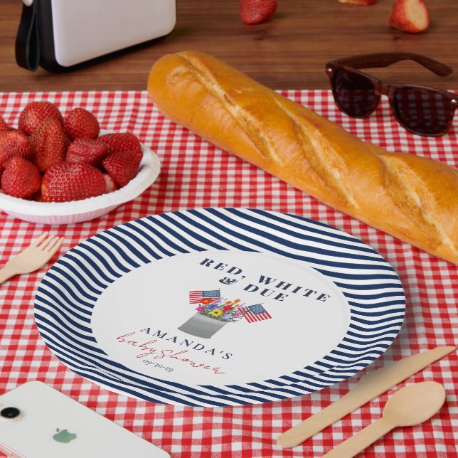 Plato De Papel Blanco rojo y el debido Baby Shower patriótico (Picnic)