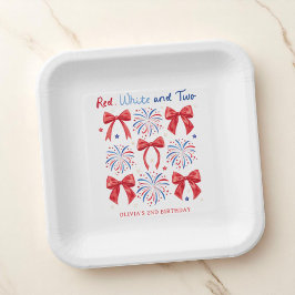 Plato De Papel Blanco Rojo y Fiesta del segundo cumpleaños de dos