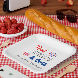 Plato De Papel Blanco rojo y lindo 4 de julio