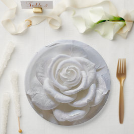 Plato De Papel Blanco Sobre Blanco - Rosa Esculpida