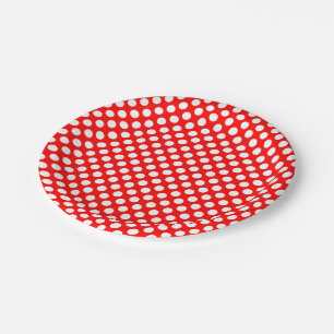 Plato De Papel Blanco sobre puntos de polka de tamaño medio rojos