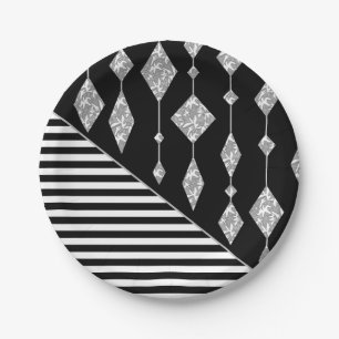 Plato De Papel Blanco y negro, abstracto, geométrico, simple, Esc