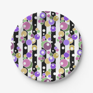 Plato De Papel blanco y negro, rayado, polka puntos