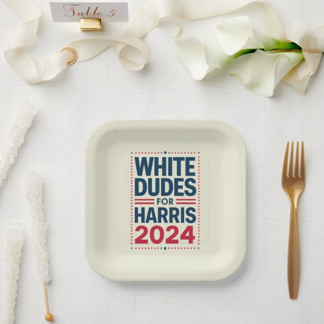 Plato De Papel Blancos a favor de Harris-2024 (Boda)