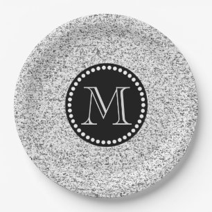Plato De Papel Blanda blanca con puntos negros Monograma