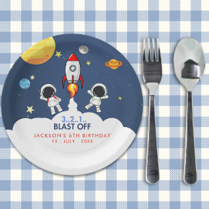 Plato De Papel "Blast Off Funny Birthday Boy with Astronaut theme