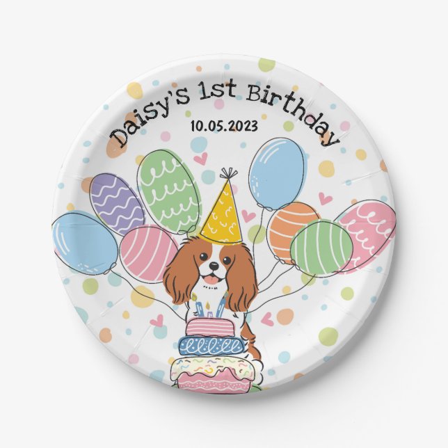 Plato De Papel Blenheim Cavalier King Charles Spaniel Cumpleaños (Anverso)