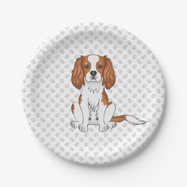 Plato De Papel Blenheim Cavalier King Charles Spaniel y Paws (Anverso)