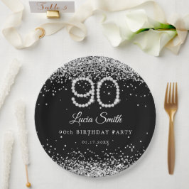 Plato De Papel Bling Diamonds 90th Birthday Party Paper Plate